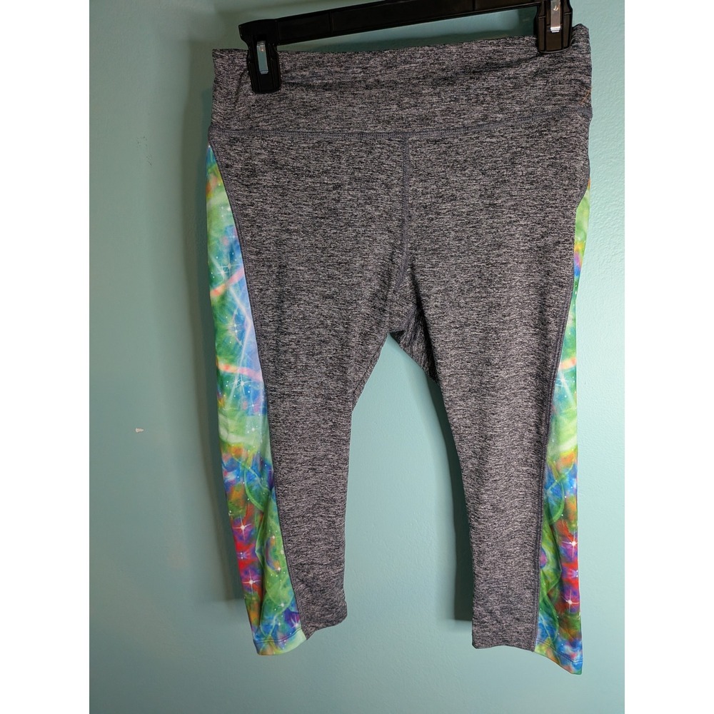 LuLaRoe Womens Grey Heathered Galaxy Print Side Panel Capri Leggings Size M